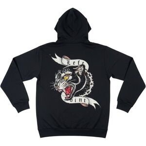 Left Point Mens Black Rhinestone Panther Graphic Hoodie W24-1174 Size 4XL NEW